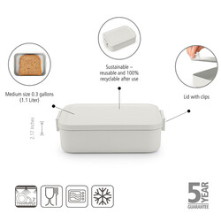 MAKE TAKE LIGHT GREY PLASTİK ORTA BOY YEMEK TAŞIMA KABI 1.1L - Thumbnail