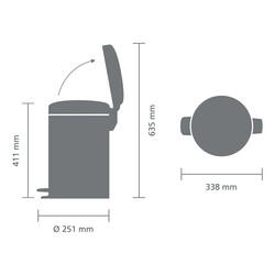 NEWICON CONFIDENT GREY PEDALLI ÇÖP KUTUSU 12L - Thumbnail