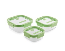 BRABANTIA - YEŞİL 3 PARÇA CAM SIZDIRMAZ KAPAKLI KARE SAKLAMA KABI SETİ